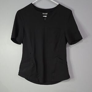 Cuddl Duds Gray Fitted Short Sleeve Scrub Top